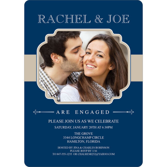 Navy Classic Connection Engagement Invitations